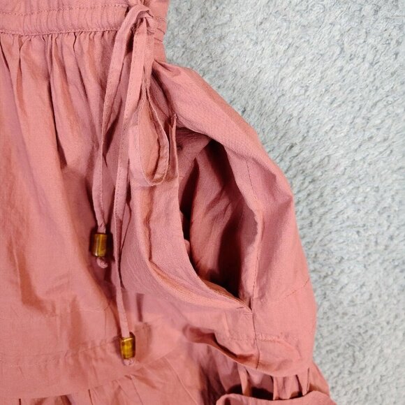 Madewell Dress Women's Small Coral Crinkle Wrap Tiered Pleated A-Line Prairie - Picture 4 of 12